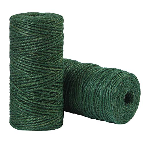 Elcoho 2 rollos de cuerda de yute verde para jardín, cuerda natural para jardinería, envoltura de regalos, decoración, manualidades, 656 pies en total