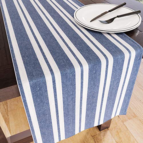 Encasa Homes Camino de Mesa de para Comedores 6 Seater - Franca Rayas Azules - Grande 40 x 150 cm, Algodón Ecológico, Tela Decorativa Casera para Fiesta, Restaurante - Lavable a Máquina