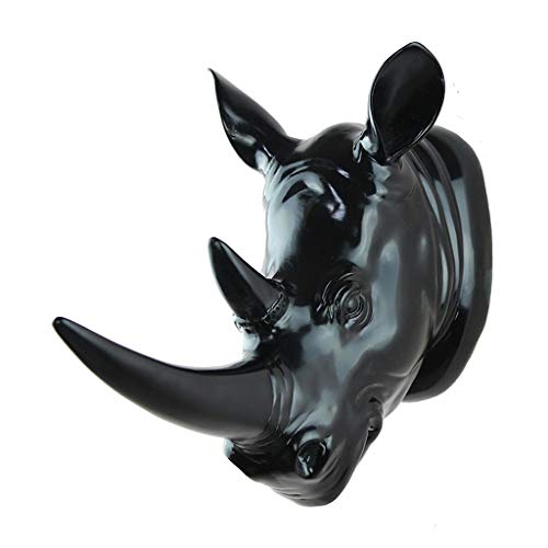 Escultura Estatuas Inicio Cabeza de Ciervo Decoración de Pared Cabeza de Rinoceronte Oro Blanco Negro Gran simulación 3D Resina 16 * 26 * 33 cm Decorativas (Color : Black)