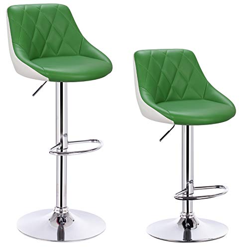 eSituro 2X Taburetes de Bar Taburete Alto Cocina Regulable en Altura Juego de 2 Cuero Sintético Sillas Alta con Respaldo Taburete de Cocina con Asiento Tapizado Verde+Blanco SBST0161