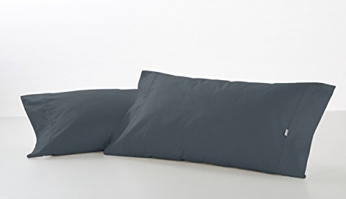 ESTELA - Funda de Almohada Combi Liso Color Gris - 2 Piezas de 45x95 cm - 50% Algodón-50% Poliéster - 144 Hilos