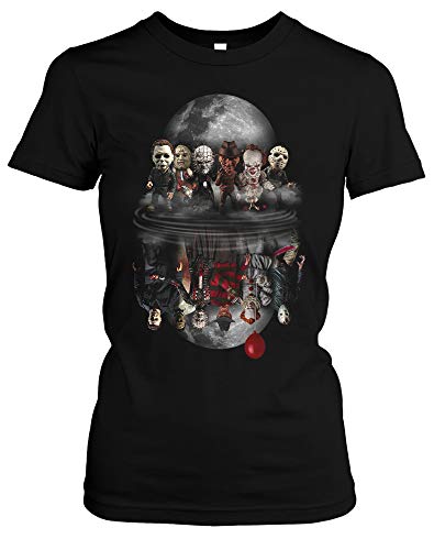 Evil Six - Camiseta para mujer | Horror Halloween Nightmare Freddy Michael Myers Jason Clown Friends Negro L