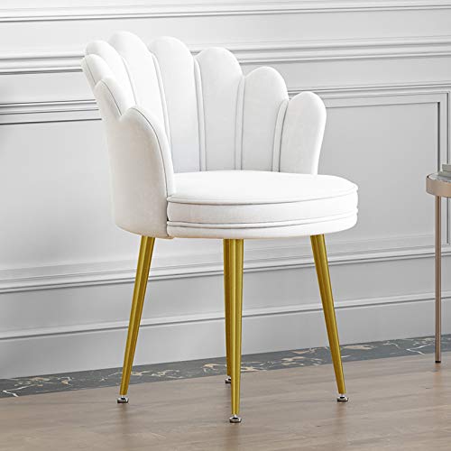 FEISITE Silla de Terciopelo con Patas de Metal Chapadas en Oro Silla de Oficina Silla de Comedor de Acento Sillón Silla Tapizada de Ocio para Sala de Estar/Cafetería/Tocador (White)