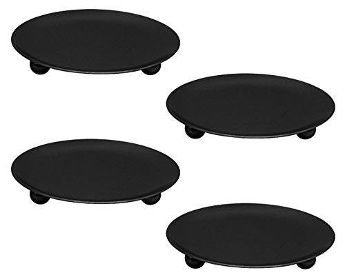 Femongy 4 Piezas Candelero, Plato de Hierro Portavelas, Portavelas Metal, Rústico Decorativo Pilar Vela Bandeja de Vela para Mesa de Comedor Centro de Mesa Decoración de La Boda (Negro)