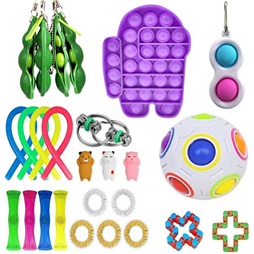 Fidget Toy Set, Juguete sensorial, 26 piezas Fidget Pack, Fidget Set con simple Dimple Fidget Toy Marble Mesh Push Pop Bubble Fidget Juguete sensorial, Alivio del estrés Regalos para niñas, niños