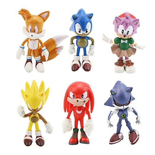 Figura Sonic 6 unids/lote Super Sonic The Hedgehog Figuras Juguete Pvc Juguete Sonic Shadow Tails Personajes Muñeca Figura acción Juguetes niños Niños