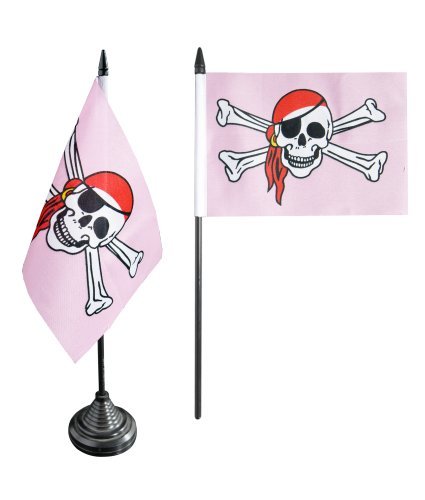 Flaggenfritze Bandera de mesa bandera pirata rosa – 10 x 15 cm