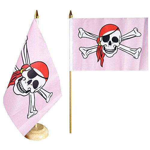 Flaggenfritze – Bandera de mesa – Bandera pirata rosa + Gratis Pegatinas,