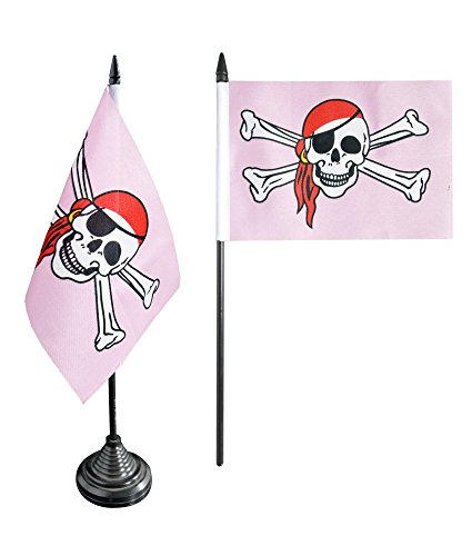 Flaggenfritze – Bandera de mesa – Bandera pirata rosa + Gratis Pegatinas,