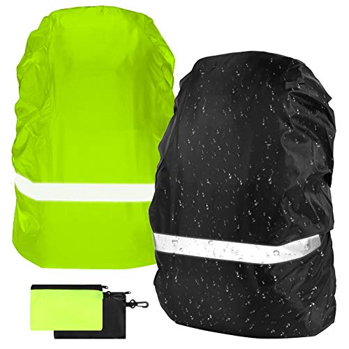 flintronic 30~40L Funda Impermeable para Mochila, Paquete de 2 Fundas universales para Lluvia con Banda Reflectante para Lluvia, Nieve, Caminatas nocturnas, equitación, Actividades al Aire Libre, M