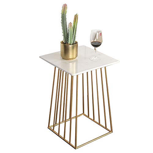 Folding table Nan Mesa Auxiliar de mármol - Mesita de Noche de Metal Negro/Dorado Mesita de Noche Cuadrada de Malla Cuadrada - 16.5"24" Pulgadas (Color : Oro)