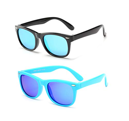 FOURCHEN Gafas de sol flexibles de goma polarizadas para niños para niñas de 3 a 10 años de edad (blue lens black+blue lens blue)