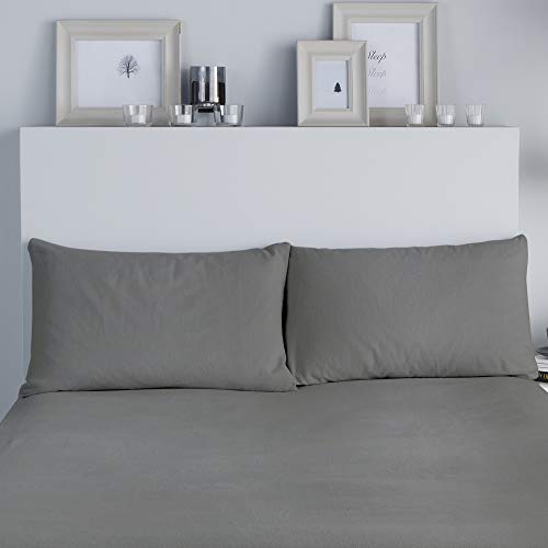 Fusion Brushed Bedding Juego de 2 Fundas de Almohada, 100% algodón Cepillado, Gris Oscuro, 50 x 75cm Housewife