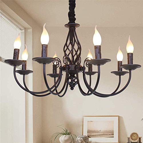 GHY Luces Colgantes Retro Lámpara Colgante De Metal Vintage Candelabro De Vela Antiguo De 6 Brazos Conector Lámpara E14 para Sala De Estar Dormitorio Comedor Bar Lustre Luz De Techo,Negro,8heads