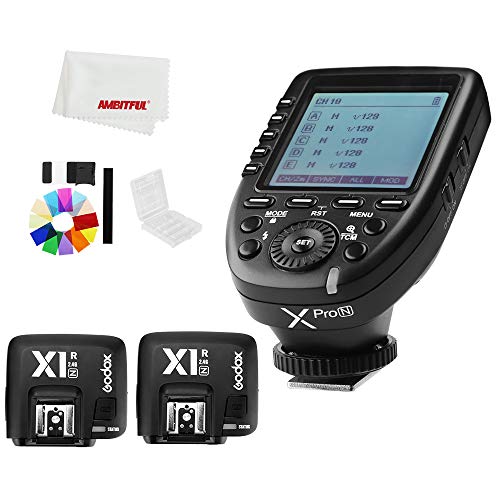 Godox Xpro-N i-TTL II 2.4G X System - Disparador remoto inalámbrico con 2 x X1R-N controlador receptor compatible para flash Nikon