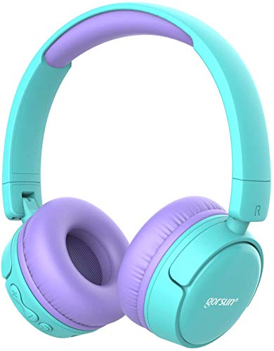 gorsun Auriculares Bluetooth para niños, Auriculares Plegable para niños con 85dB Volumen Limitado, Auriculares Ajustable y Plegable con micrófono-púrpura