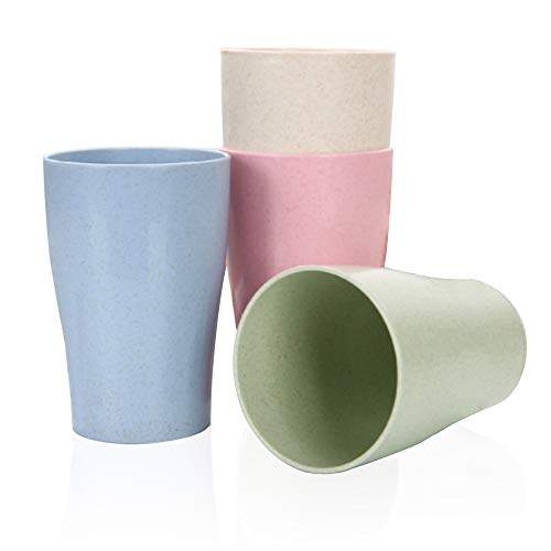 Goter 4 Piezas Taza de Paja de Trigo Reutilizable irrompible, Taza de Bebida Saludable ecológica para Leche, Jugo, Agua, Tazas Cepillo de Dientes para niños Adultos (4 Piezas)