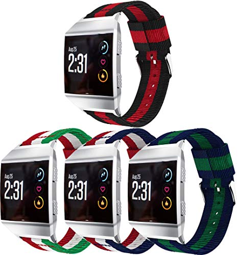 Gransho Correa de Reloj de NATO Nailon Compatible con Fitbit Ionic, Mujer y Hombre, Hebilla de Acero Inoxidable (4PCS F)