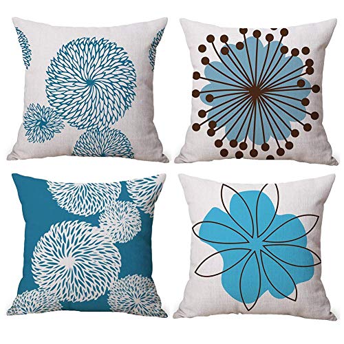 Gspirit 4 Pack Flor Sencillo Estilo Algodón Lino Throw Pillow Case Funda de Almohada para Cojín 45x45 cm