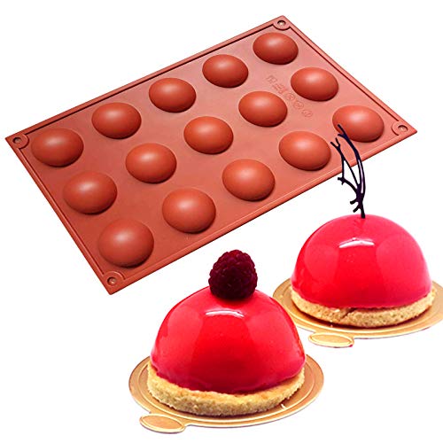 Gxhong 2 Piezas Molde de Silicona, 15 Cavidades Molde de Silicona para Chocolate, Molde de Silicona Hemisferio, Molde para Hornear, Molde para Muffins para Hacer Pasteles, gelatina, Mousse de cúpula