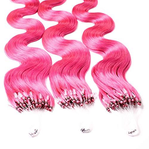 Hair2Heart 25 x 0.5g Extensiones de micro ring pelo natural - 60cm, colore #fucsia, corrugado