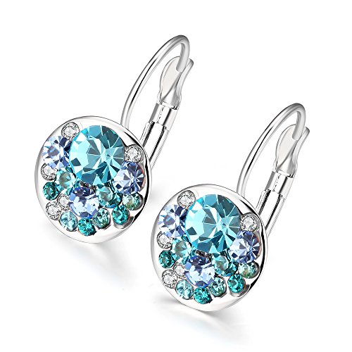 Hanie - Pendientes de aro para mujer, chapados en oro blanco, 23 mm de diámetro, aros con cristales de Swarovski de color aguamarina azul y blanco, joyería de fiesta sin alérgenos para mujeres y niñas