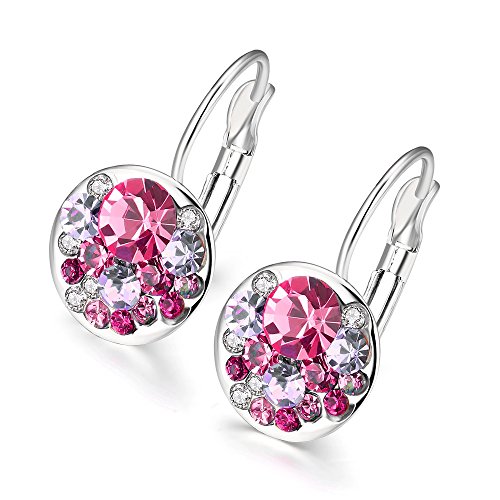 Hanie Pendientes de aro para mujer chapados en oro blanco de 23 mm de diámetro con elementos de color rojo rosa y Wihite de cristal sin alérgenos, joyería de moda para mujeres y niñas