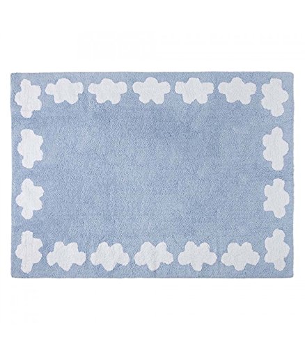 Happy Decor Kids -Alfombra Lavable Clouds 100% Algodón Natural -Azul- 160x120 cm