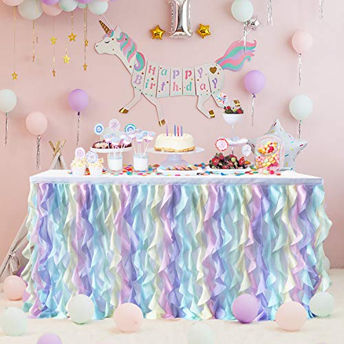 HBBMAGIC Falda de Mesa de Tul para Mesa Redonda o Rectangular, Falda de Mesa de tafetán Hecha a Mano para Bodas, cumpleaños, Baby Shower, decoración de Mesa (Multicolor, 425cm * 76cm)