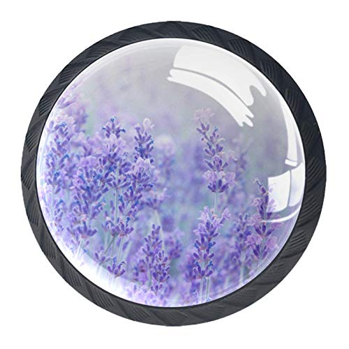 Hermosa lavanda provenzal Perillas de gabinete 4 pcs Round Knobs Knobs Tiradores de puerta de de con tornillos para la cocina de cajón de gabinete