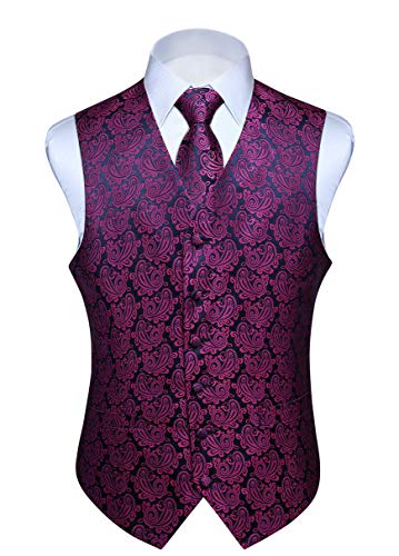 HISDERN Chaleco y Corbata de Jacquard Floral Paisley Clasico para Hombre y Traje de Chaleco Cuadrado de Bolsillo