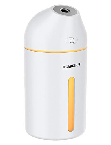 Homasy Humidificador de 320 ml, mini humidificador portátil con niebla fría, USB de mesa de 28 dB, silencioso, 2 modos de niebla, hasta 20 horas para casa, coche, oficina, viajes, color blanco