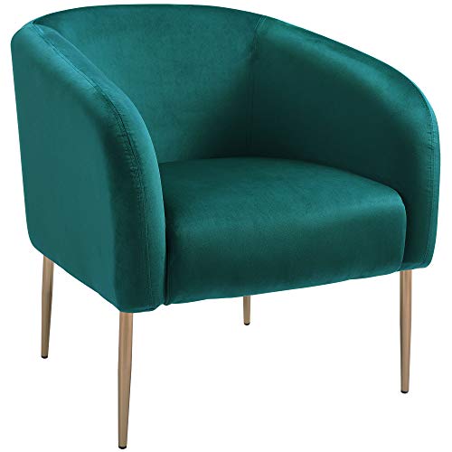 HOMCOM Sillón Moderno de Terciopelo Silla Butaca de Comedor Asiento Acolchado con Patas de Metal para Salón Dormitorio Sala de Estar 75x74x76 cm Verde