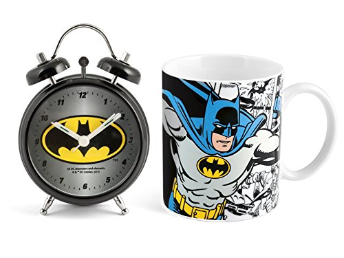 HOME Batman Set Despertador Taza, Porcelana, Negro, 2 Unidad