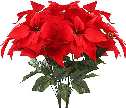 HUAESIN 2pcs Flores Artificiales Navidad Flor Pascua Artificial Poinsettia Falsa Pascuero Ramo Flores Navideñas Rojas para Fiesta Hogar de Año Nuevo Adornos Árbol de Navidad Centro de Mesa 30x50cm