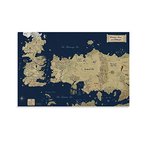 HUAIREN Póster de mapa de hielo y fuego de Juego de Tronos Westeros, impresión sobre lienzo para decoración de habitación, dormitorio familiar, baño, 30 x 45 cm