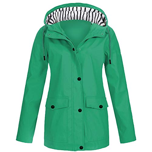 HULKY Chubasquero Mujer Impermeable Chaquetas Deportivo Invierno Abrigo con Capucha Rompevientos Secado Rápido Tops Montañismo Cardigan Outwear Casual Tallas Grandes(Verde,XXXXXL)