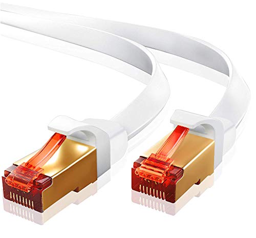 IBRA® 1M Cable de Red Gigabit Ethernet LAN Cat.7 (RJ45) CAT7 (Avanzado) | 10 Gbps a 600 MHz | Cables Chapado en Oro Plug STP | Patch | Router | Módem| Blanco Oblato