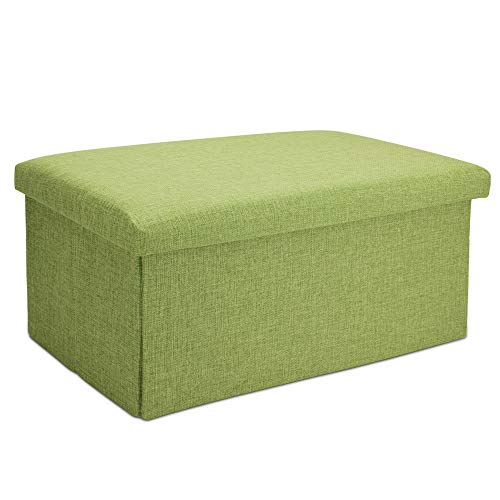 Intirilife Puff Baúl Plegable 78x38x38 cm in Verde Primavera – Taburete Almacenaje Tapizado de Textil Tela Óptica Lino per Almacenamiento y Reposapiés – Asiento Silla Tejido Banqueto