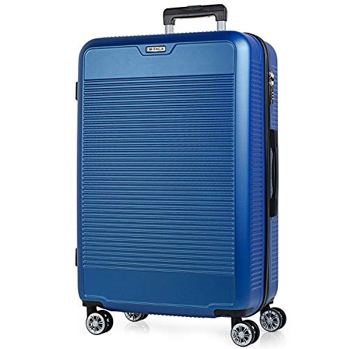 ITACA - Maleta de Viaje Grande rígida 4 Ruedas Trolley 76 cm de abs. XL Dura y Ligera. Gran Capacidad. Mango Asas y candado. Estudiante y Profesionales. t72070, Color Azul