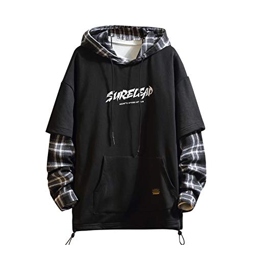 Japón Estilo Patchwork Sudaderas Hombres Personajes Streetwear Sudadera con Capucha Hombres - negro - X-Large