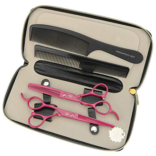 JIESENYU Juego de tijeras de peluquería para mano izquierda, tijeras para adelgazar el cabello, 15,24 cm, caja de presentación, peine negro (juego)