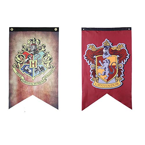 Jintong 2Pcs 75 * 125cm Harry Potter Banner Complete Hogwarts House Wall Banner Bandera de Fiesta Interior al Aire Libre - Gryffindor, Slytherin, Hufflepuff, Ravenclaw Banner Set (AA)