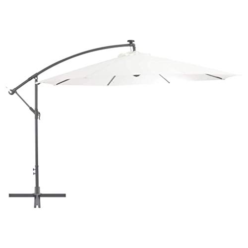 JNMDLAKO Paraguas voladizo con Luces LED y Poste de Metal Parasol de Arena de 350 cm Parasol de Exterior