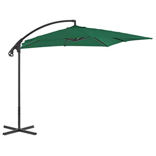 JNMDLAKO Paraguas voladizo con Poste de Acero 250x250cm Parasol de Exterior Verde Parasol de Exterior