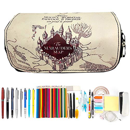 JPYH Harry Potter Estuche para Lápices, Portátil de Gran Capacidad, Caja de Almacenamiento de Papelería de Lona con 2 Neceser con Cremallera