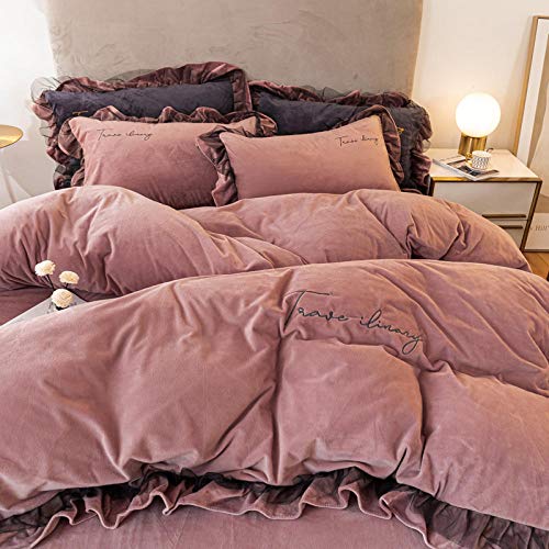 juegos de sábanas infantiles 105-Funda nórdica de lana de doble cara de invierno hoja de franela cama de lana de cristal cama de lana gruesa funda de almohada de regalo-GRAMO_Cama de 1,8 m (4 piezas)