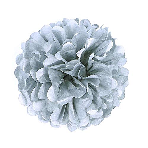 JZK® 10 x Flores de papeles pompones 25 cm para Boda Fiesta Halloween, Navidad Cumpleaños Flores del, pom pom pon pon pompóm dormitorio decorativo fiesta en el jardín (plata)