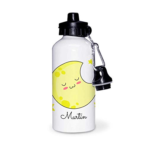 Kadoo Regalos Botella de Aluminio Personalizada Infantil Luna con Nombre (400ml)