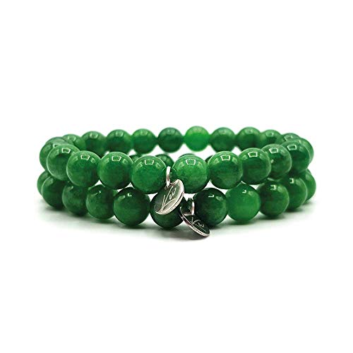 KARDINAL WEIST Jade Pulsera, Cuentas de Piedras Preciosas, Joyas para Hombres y Mujeres, Chakra - Felicidad - Salud - Yin Yang (XXL - Verde Claro Doble Paquete)